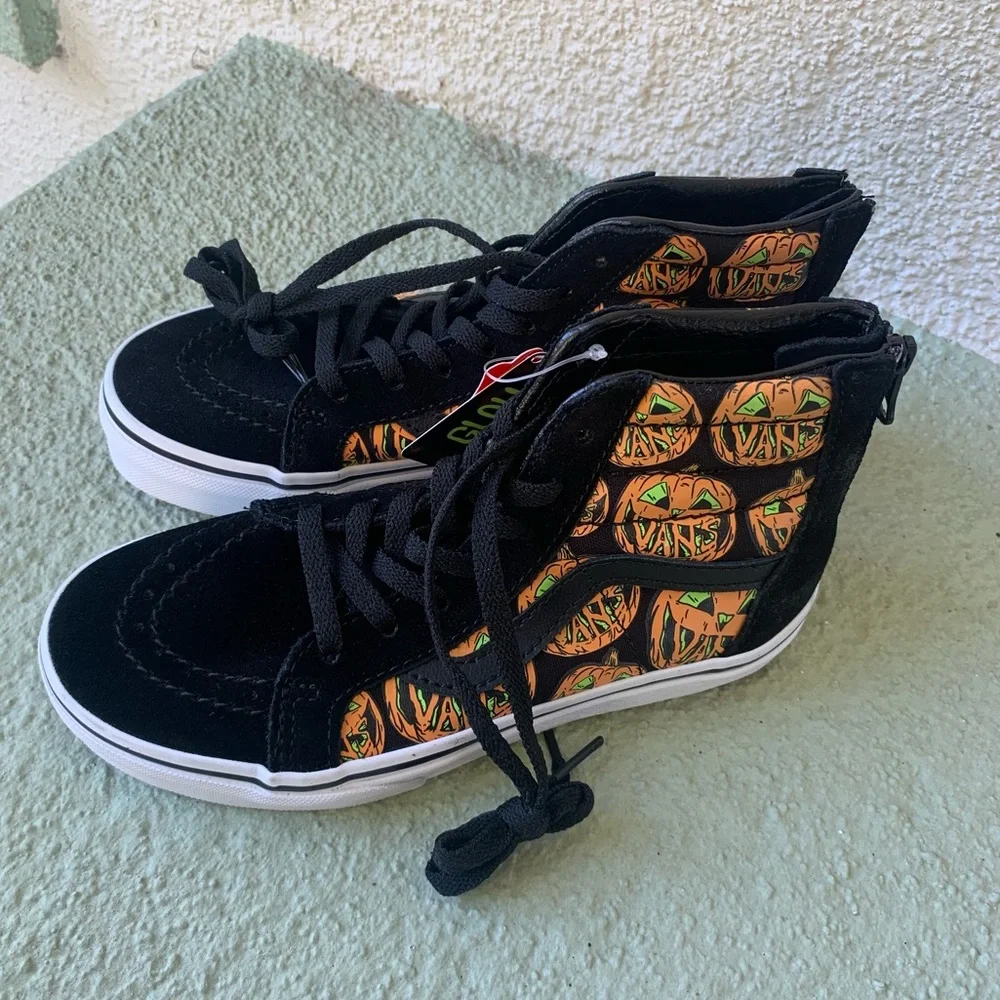 Vans Glow in the Dark Pumpkin Sneakers NEW Sk8 Hi Zip Kids Size 1.5